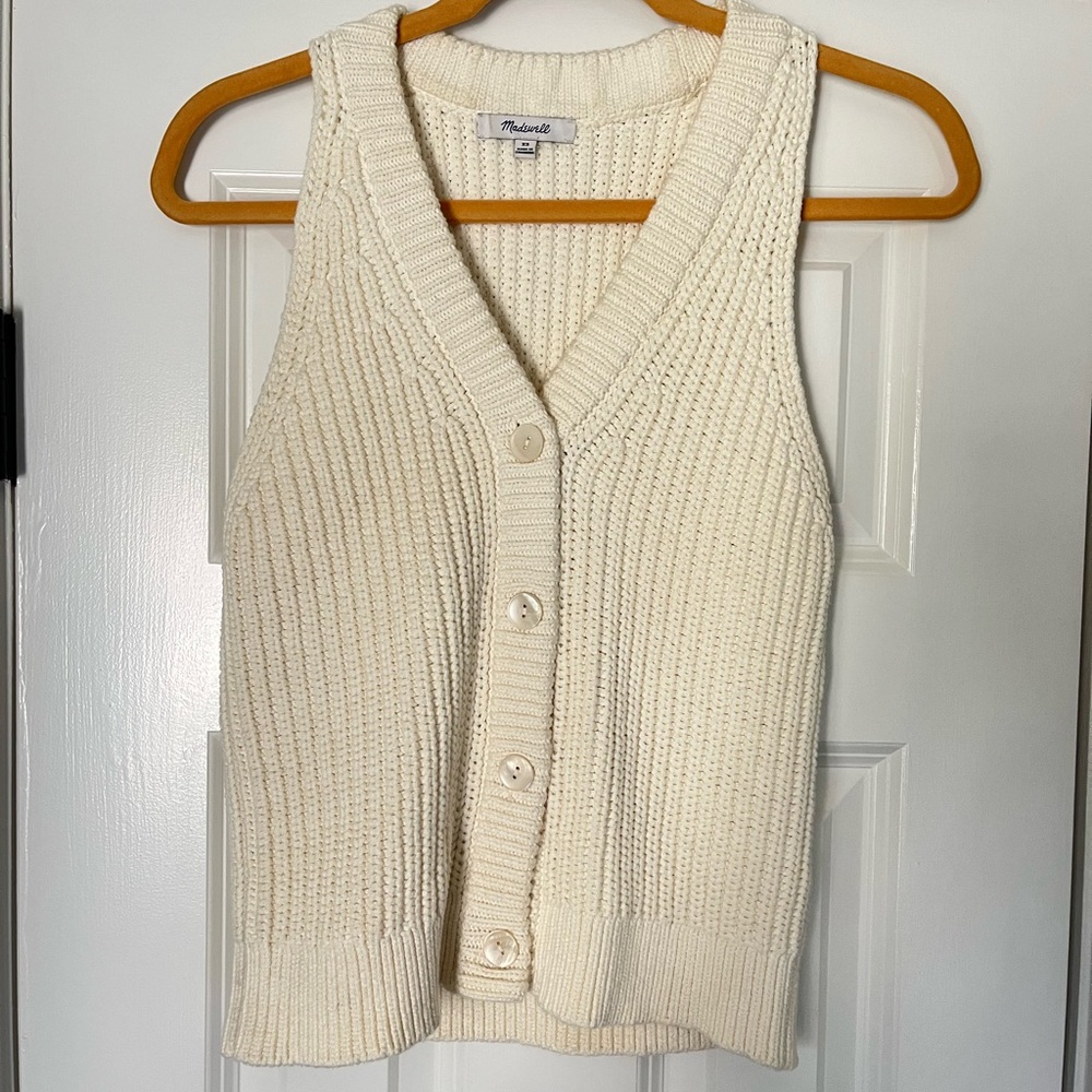 Madewell Cream Button Front Sweater Vest V Neck Size XS